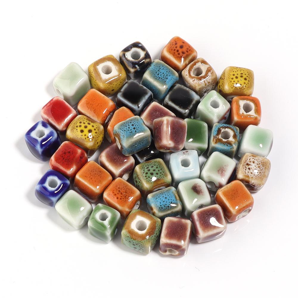 10pcs/lot Colorful Square Ceramic Beads Floral Glaze Porcelain Bead for DIY Bracelet Necklace Charms  Jewelry Making Supplies