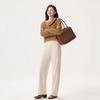 Women's High Waist White Wool-Blend Fleece Pants - Slimming, Versatile, Straight/Wide Leg Winter Casuals.