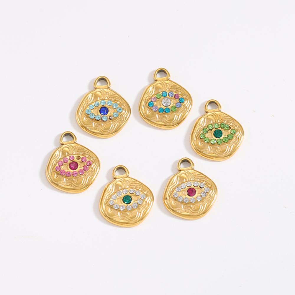CARLIDANA Fashion Jewelry Pendants Charms Gold Plated Colorful Zircon Evil Eye Stainless Steel Charms for Jewelry Making