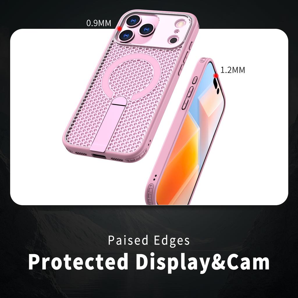 For iPhone 17 Pro Max Magnetic Case Kickstand Grid Texture TPU PC Phone Back Cover