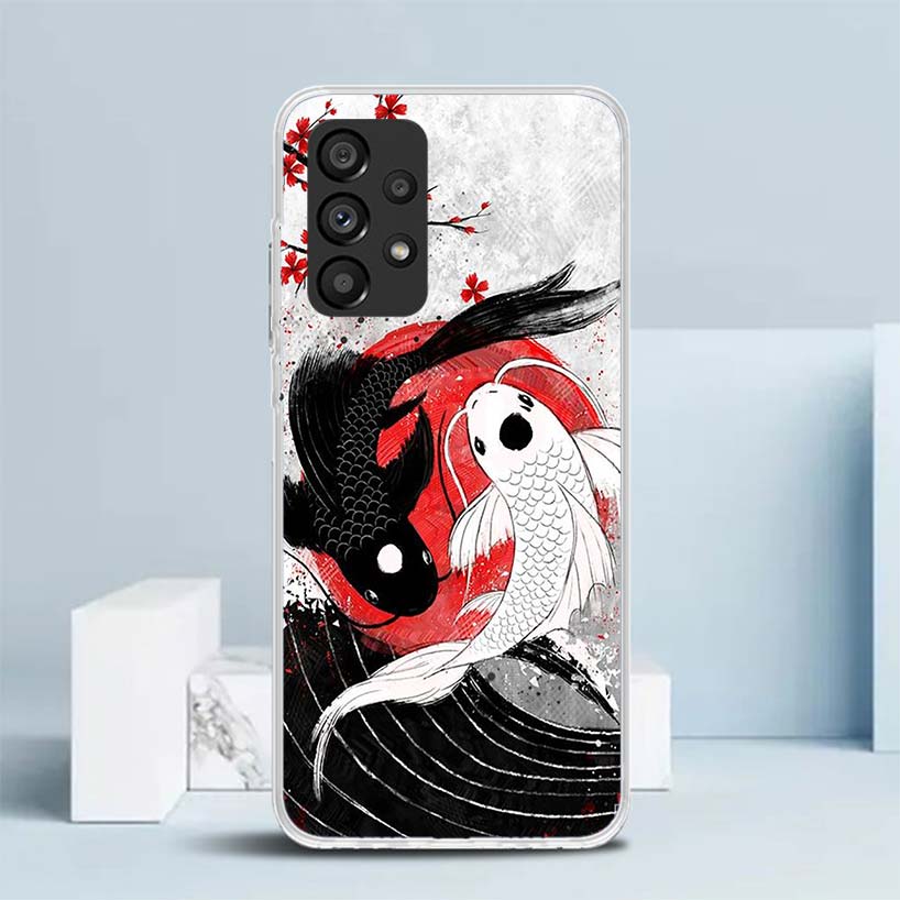 Japan Koi Fish Yin Yang Art Soft Cover for Samsung Galaxy A17 A37 A57 A16 A26 A36 A56 A15 A14 A55 Phone Case A13 A53 A25 A35 A24