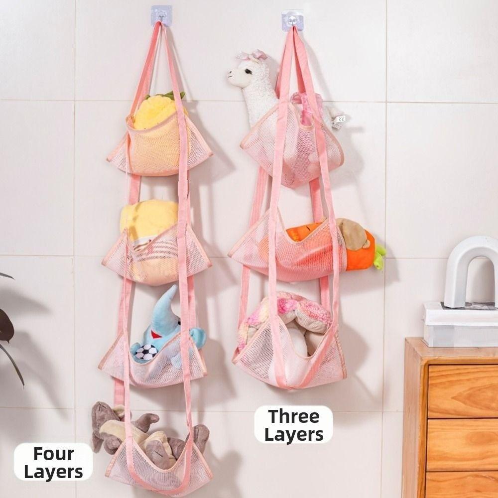 Wall Mounted Ball Storage Hanging Bag 3/4 Layers Large Capacity Sundries Mesh Hanging Bag Foldable Durable