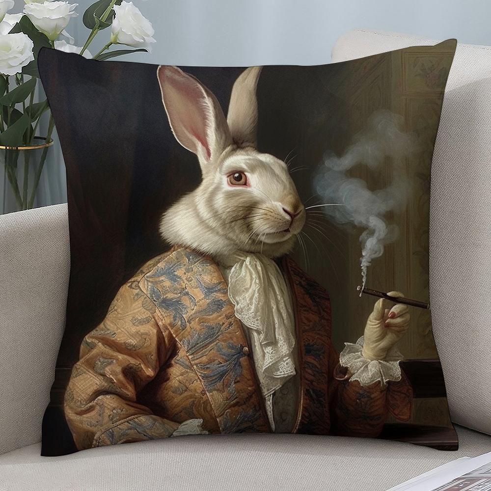 Retro Rabbit Portrait Pillow Case Short Plush Pillow Covers Sofa Decorative Gift Home Double-Sided Printing Cushion Cover