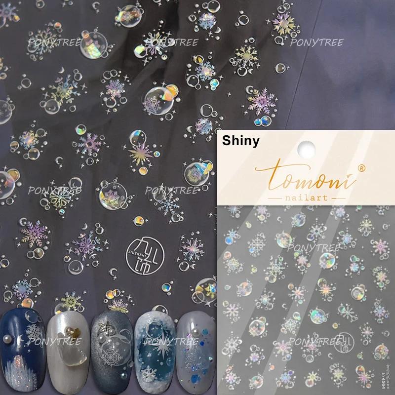 Flying Snowflakes Cold Winter Geometric Hexagon Star Romantic Adhesive Nail Art Stickers Embossment Rhinestone Manicure Decals