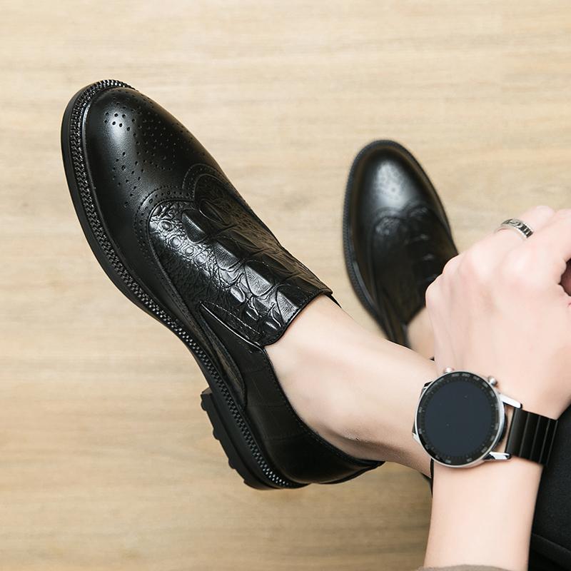 Business Dress Loafers For Men Crocodile Embossed Lace-Up Front Dress Shoes