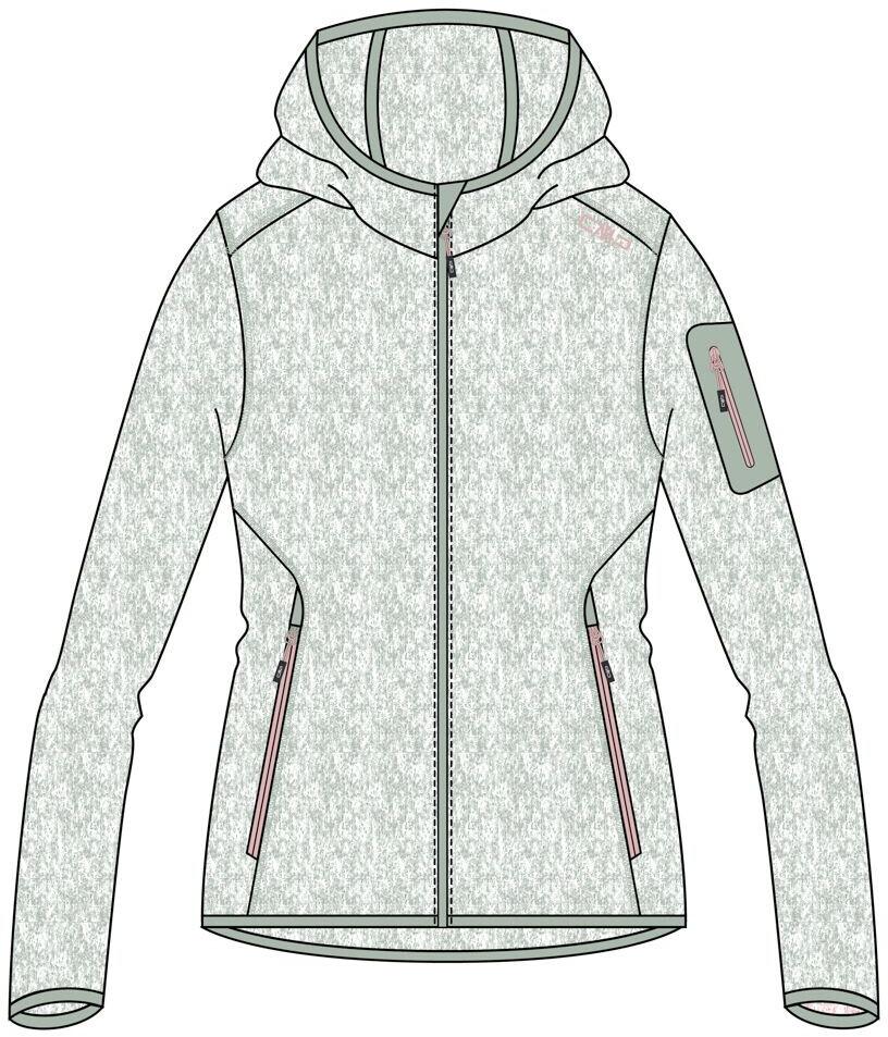Куртка CMP Woman Fleece Jacket Fix Hood (3H19826) Knit/Tech Melange Hoody (3H19826) jade/bianco
