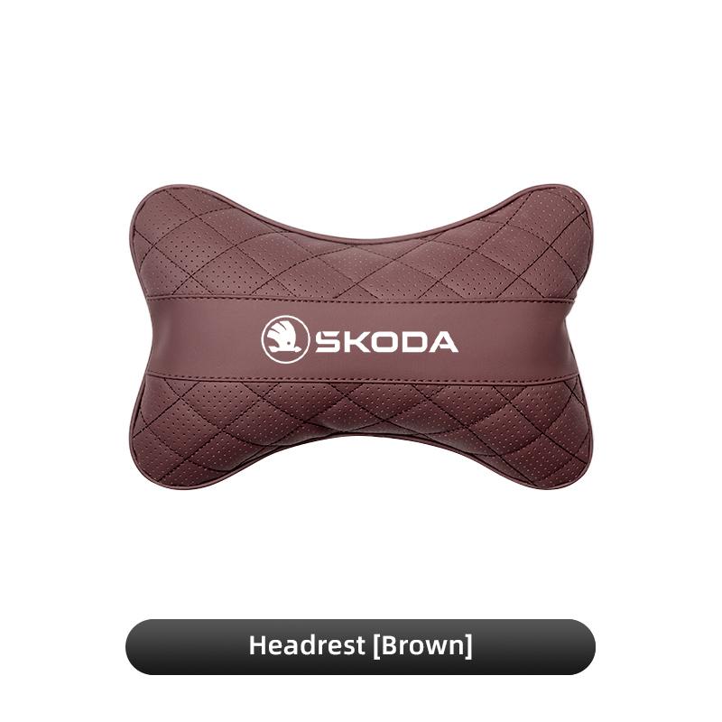 XLM4  1Pcs Leather Car Seat Back Headrest Neck Pillow For Skoda Octavia Superb Rapid Kodiaq Karoq Fabia Kamiq Enyaq Citigo Yeti Scala