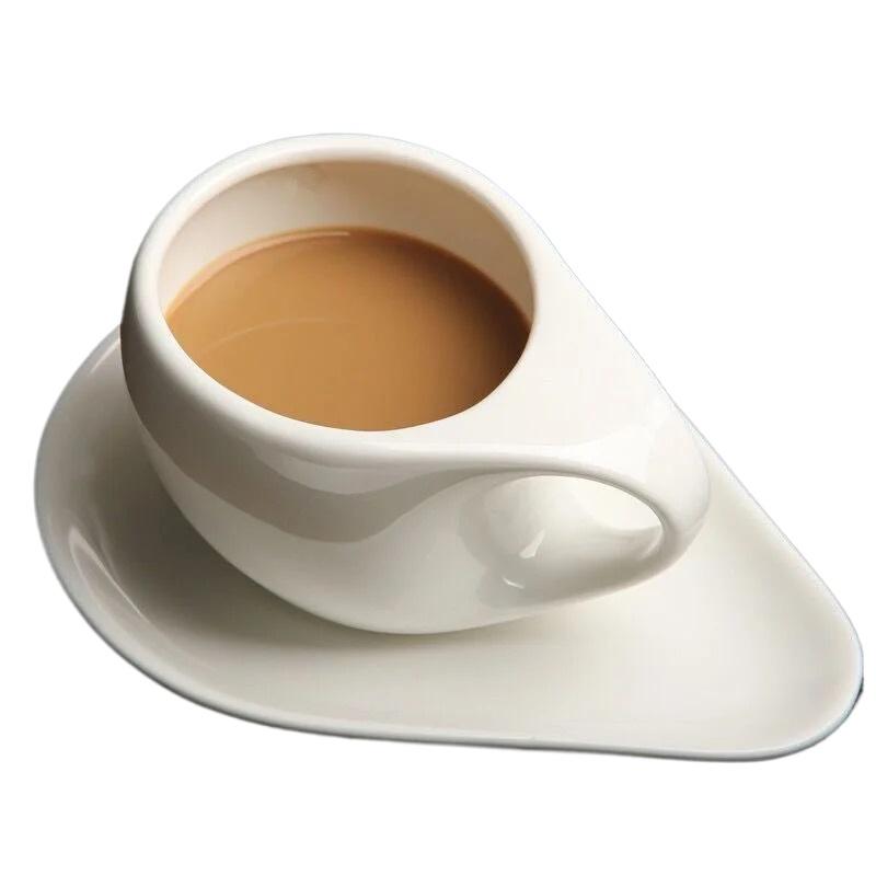 High-Appearance Creative Wholesale Ceramic Coffee Cup and Saucer Set Minimalist Pure White Tableware for Home Office Use - Perfe