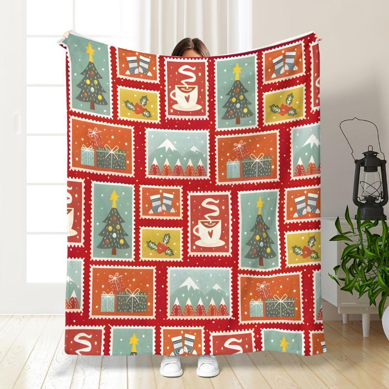Christmas Reindeer Sleigh Snowflake Print Throw Blanket,Warm,Sofa,Bed,Couch,Ideal For Winter Meetups,Birthday Present