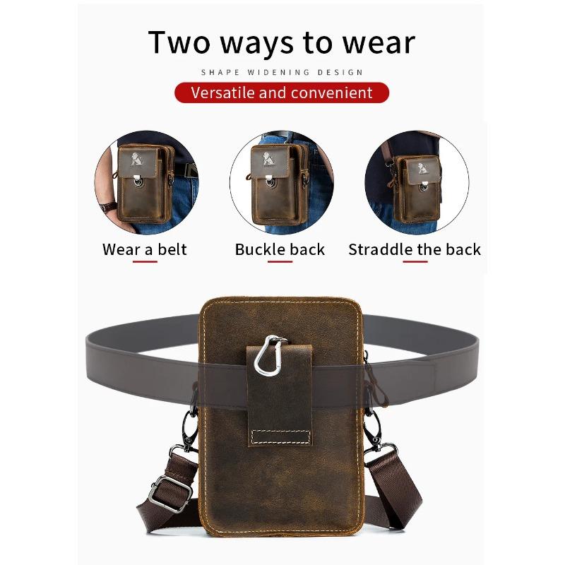 Men's leather casual belt mobile waist bag multifunctional single shoulder crossbody mobile phone bag wear-resistant