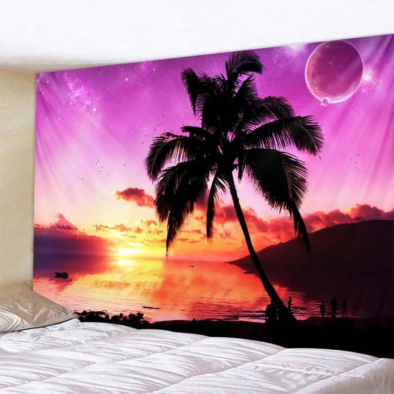 Background decoration tropical plant tapestry aerial palm tree wall hanging Nordic ins home living room bedroom fabric painting