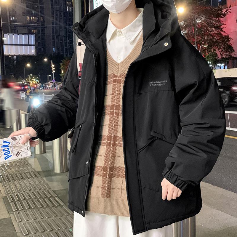 

Короткая куртка-пуховик для мужчин, зимняя, утолщенная, модная, брендовая, высококачественная, 80 бархатная, с буквенным принтом, пара, в гонконгском стиле, куртка с капюшоном для мужчин 4XL