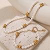 Stainless Steel Freshwater Pearl Necklace Bracelet Starfish Flower Beaded Necklace Set