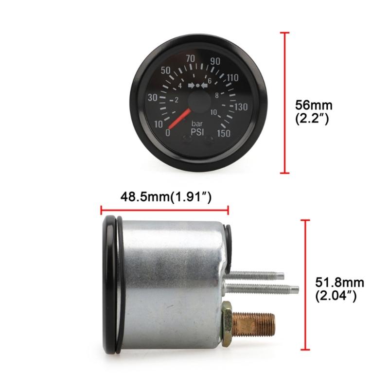 2-1/16 Zoll (52mm) VDO Barometer 0-10BAR/0-150PSI Öldruckmessgerät Doppelskala Punkttyp Messmessgerät