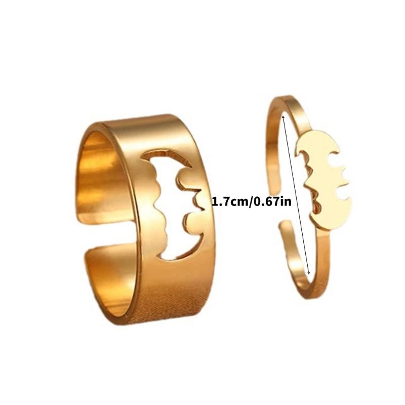 2Pcs Gothic Hip Hop Punk Bat Fashion Adjustable Couple Rings For Women Wedding Engagement Rings Jewelry Set