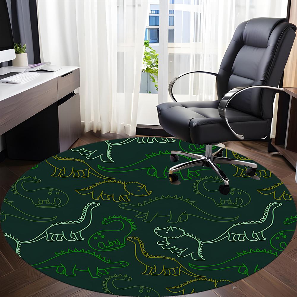 1pc Dino Pattern Office Round Area Rug, Indoor Mat Suitable For Office, Under Office Chairs Bedroom Living Room Home Decor, Room Deco