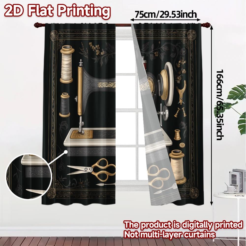 Set Of 2 Vintage Flat Printing Curtains Without Rod Sewing Chic Fashionable Semi Thermal Curtain With Sheer Polyester