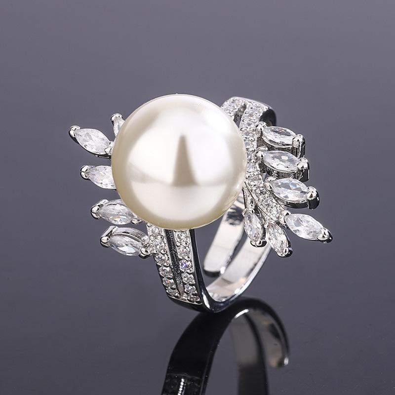 

Jewelry Copper Bottom Gold-Plated Baroque Pearl Temperament Diamond-Set Ring Female 12Mm