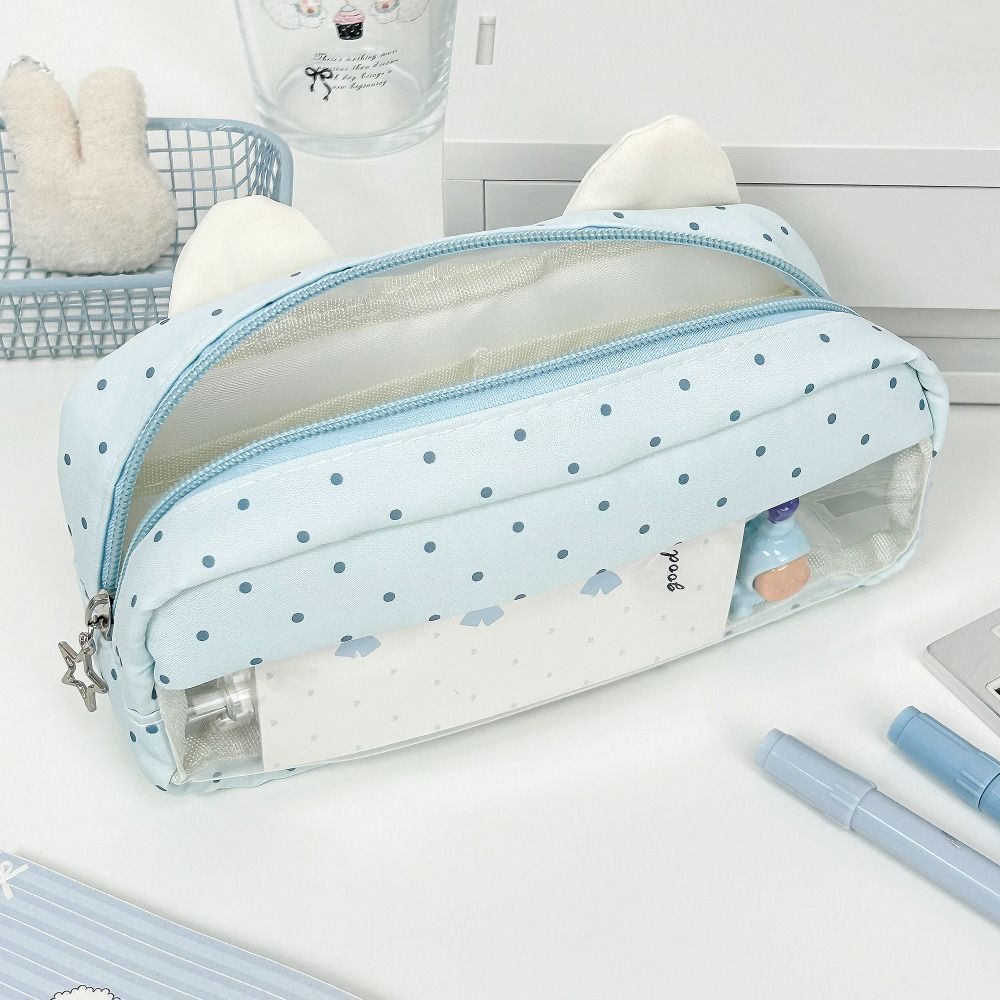 Cat Ear Design Pen Bag Multi-Layer Pencil Pouch Large Capacity Stationery Bag Gift
