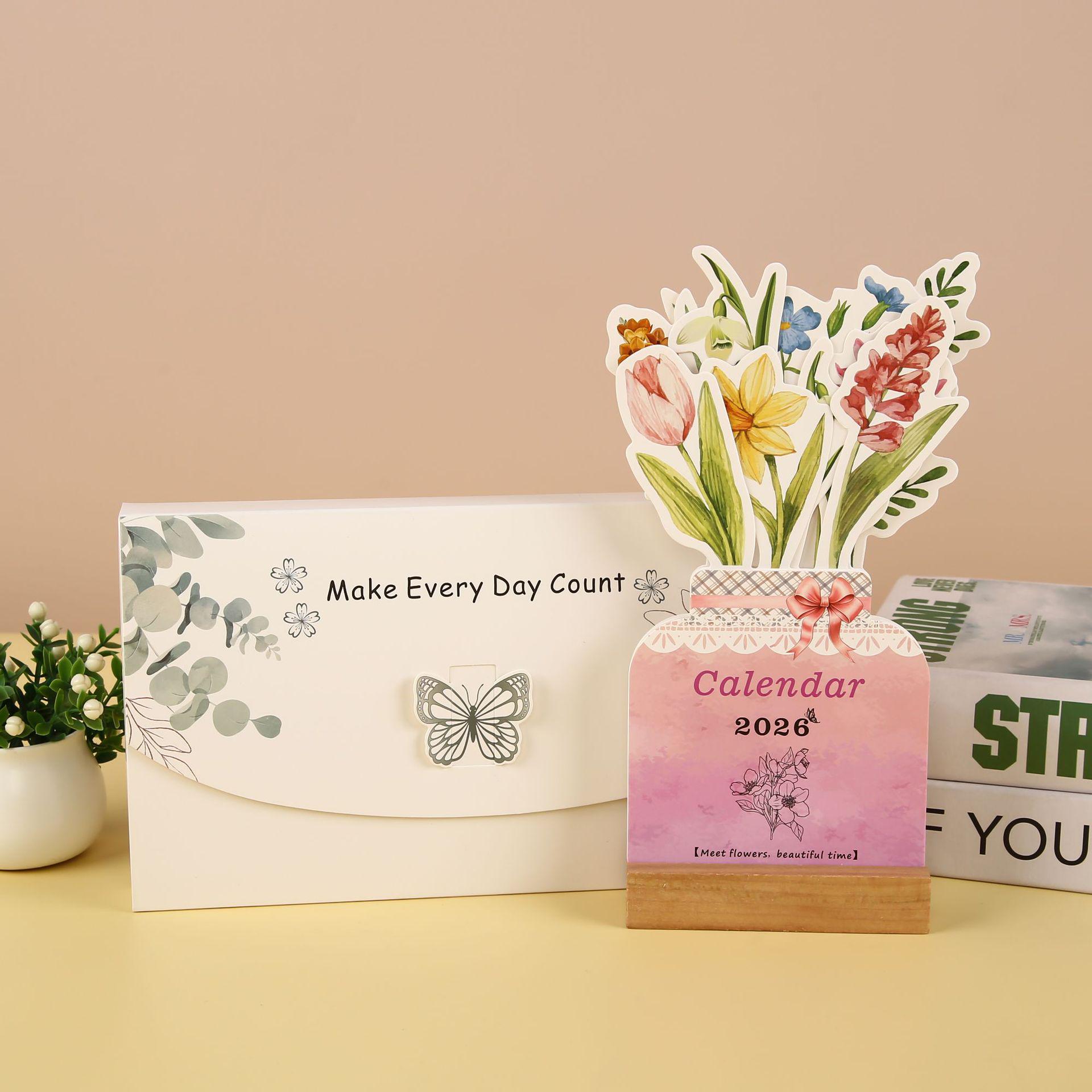 Bouquet Blossoms Desk Calendar 2026 - Elegant Floral Desktop Decor 23*10*3 cm