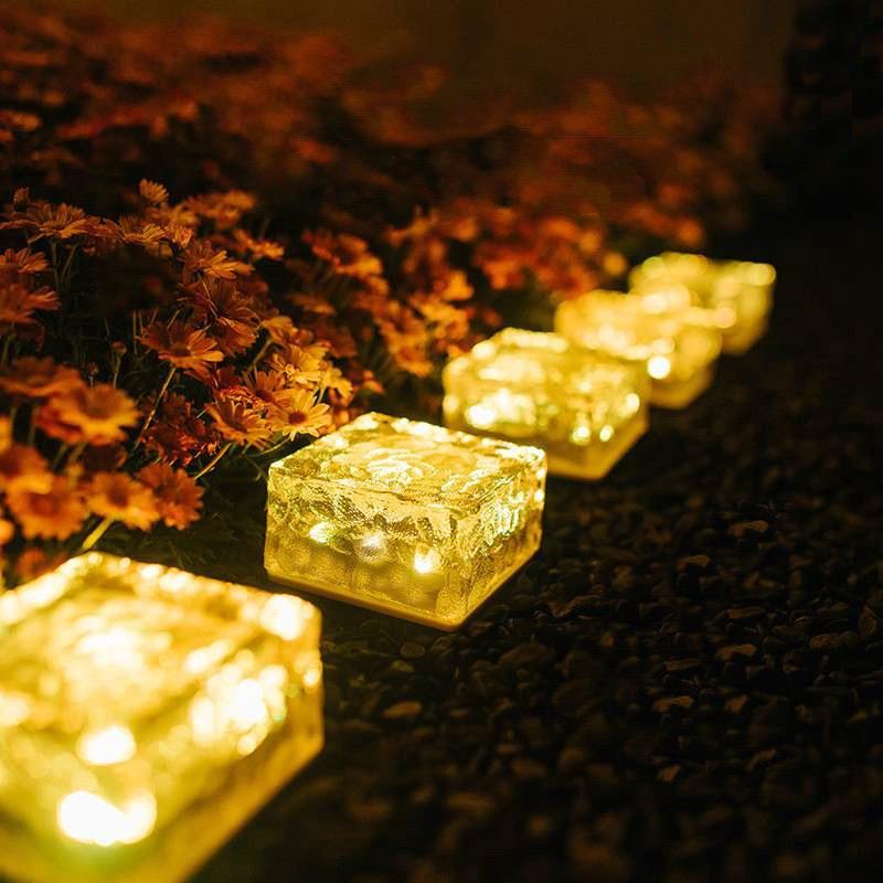 Warm White Solar LED Garden Lamp Ice Buried Ground Decorative Lights Cube Shape Waterproof IP65 Outdoor High CRI 80 10000 Hours
