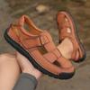 Men's Hand-Stitched Cowhide Leather Sandals with Soft Sole, Large Size Beach Shoes
