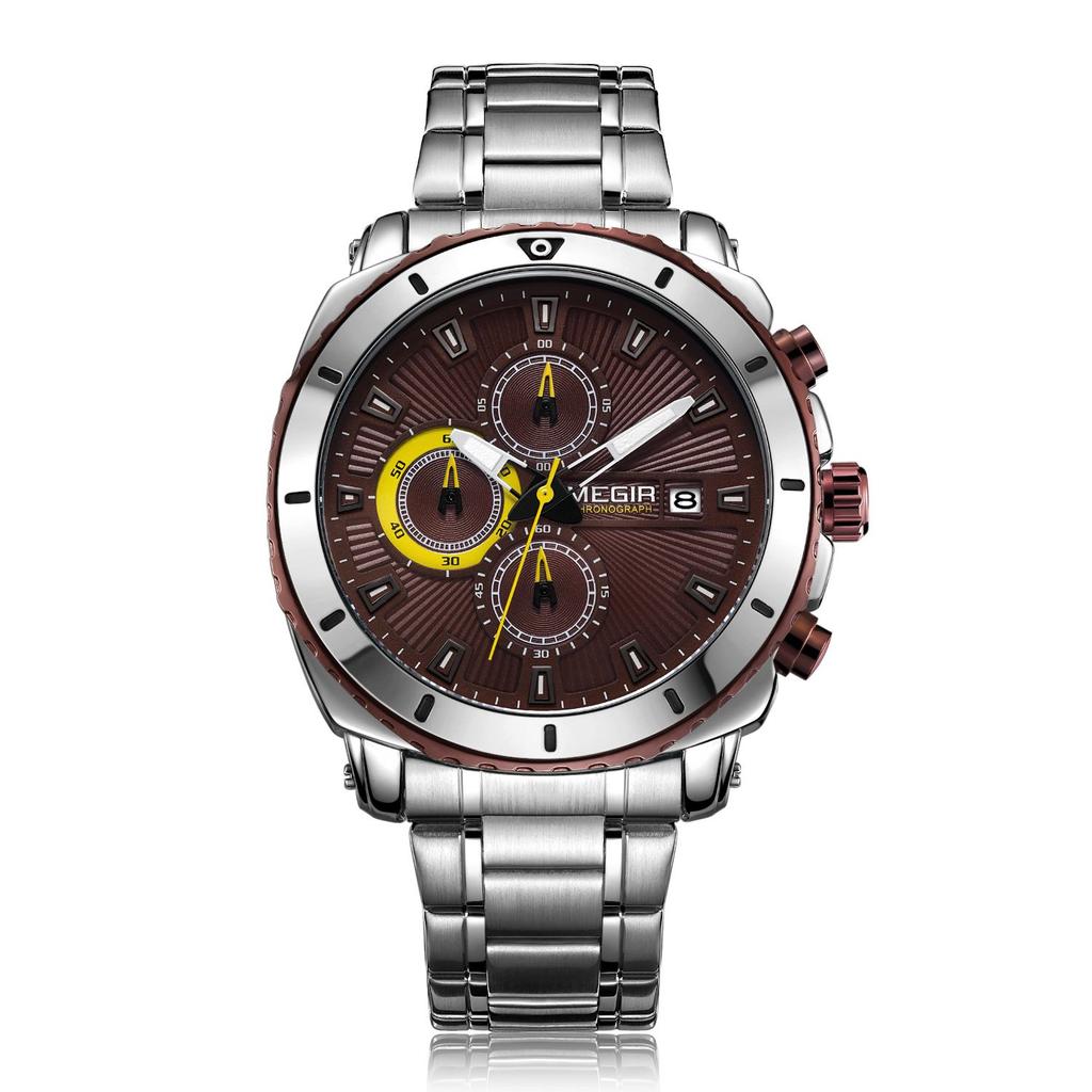 Megir Top Brand Luxury Men Quartz Watch with Stainless Steel Band Chronograph Business Wrist Watches Men Clock Relogio Masculino