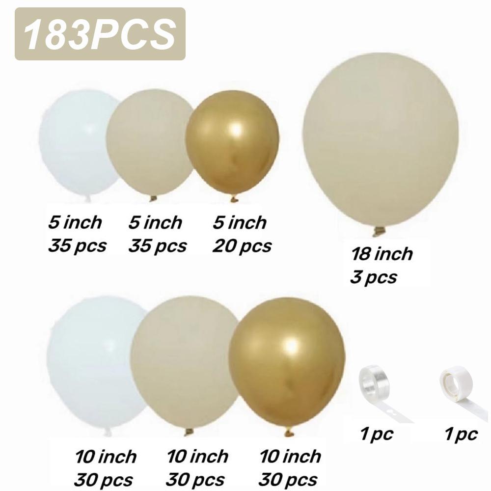183Pcs Sand White Gold Latex Balloon Set Suitable for Birthday Parties, Weddings, Valentine's Day Party Decoration