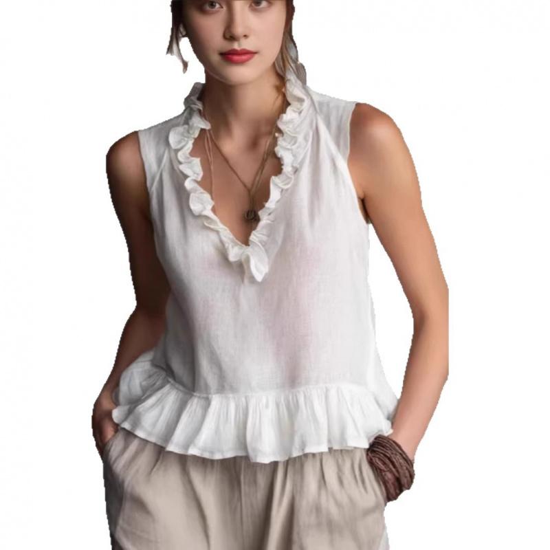 2026New Spring and Summer Sleeveless Ruffle Hem Women's Blouse