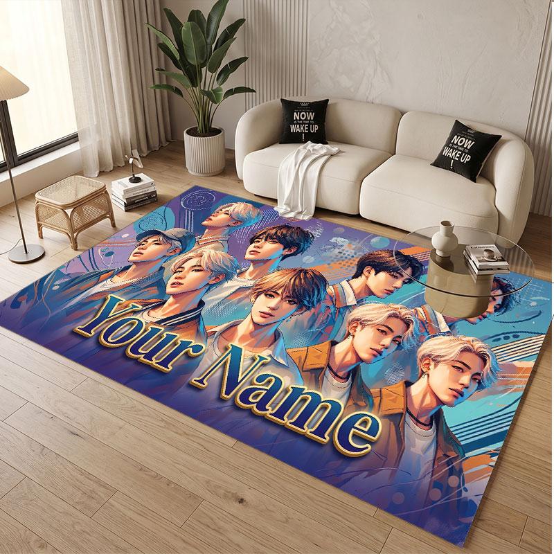Custom Name Crystal Velvet Rug,BTS Comfortable Anti Slip Floor Mat For Room Decoration