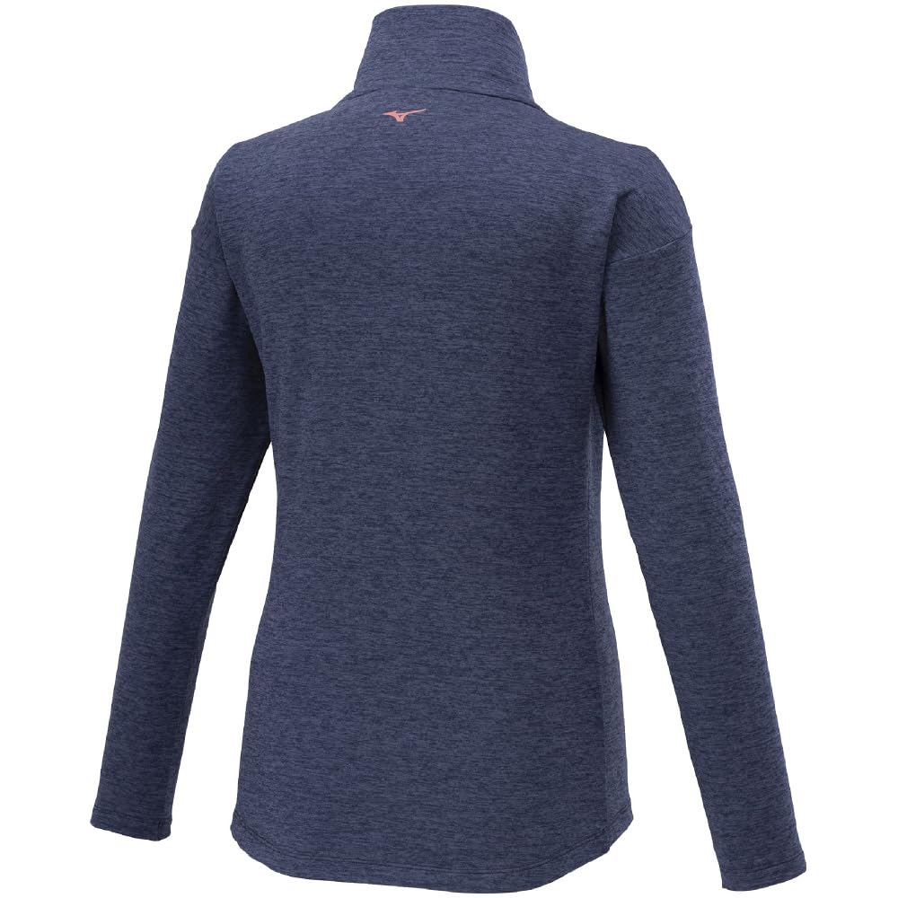 Mizuno Blue Depth Heather Stretch Fleece High Long Size Training Wear Women's Shirt, Neck, Sleeve, 32MAA840,