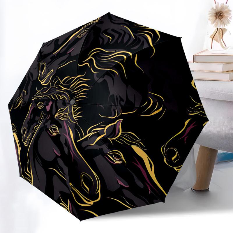 1pc Horse Pattern Automatic Open/Close Umbrella, Windproof, Folding Compact Umbrella with Lightweight Design for Women/Men045