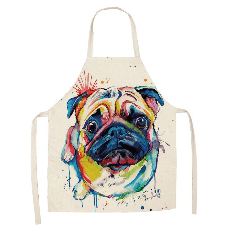 1 Pcs Cotton Linen BullDog Dog Print Kitchen Aprons Unisex Dinner Party Cooking Bib Funny Pinafore Cleaning Apron