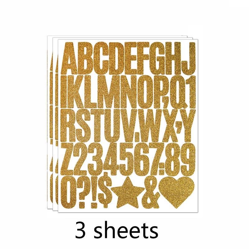 

3 Sheets 2inch Shiny Silver Powder Letter Number Sticker Gold Sparkling Alphabet for DIY Crafts Scrapbook Stationery Gift Decor