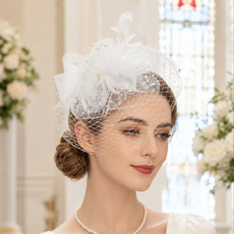 Women's Formal Fascinator Headpiece with Mesh Net Feather Detail Tea Party Styling for Wedding Guest Looks and Parties