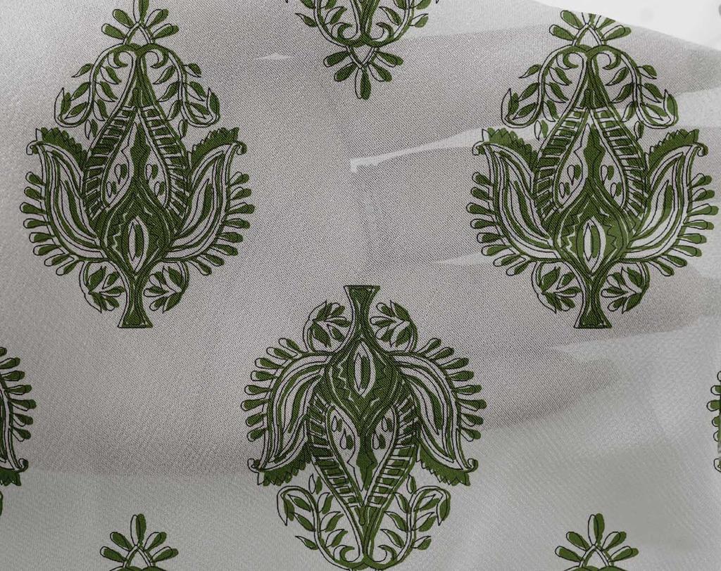 oneOone Georgette Viscose Green Fabric Block Craft Projects Decor Fabric Printed By The Yard 42 Inch