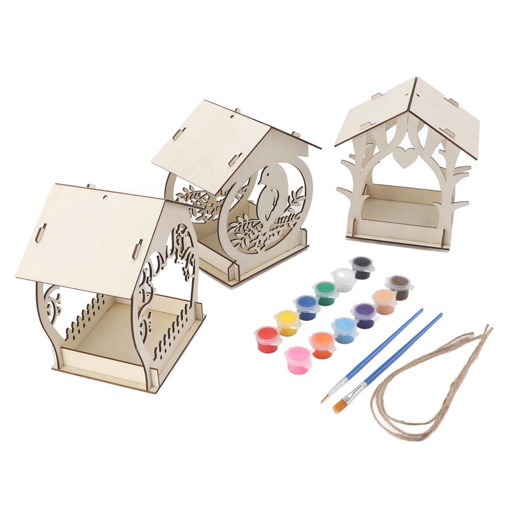 Bird Feeder for Outdoor DIY Wooden Art Painting Hanging Bird Feeder House Kids Crafts Kit for Boys