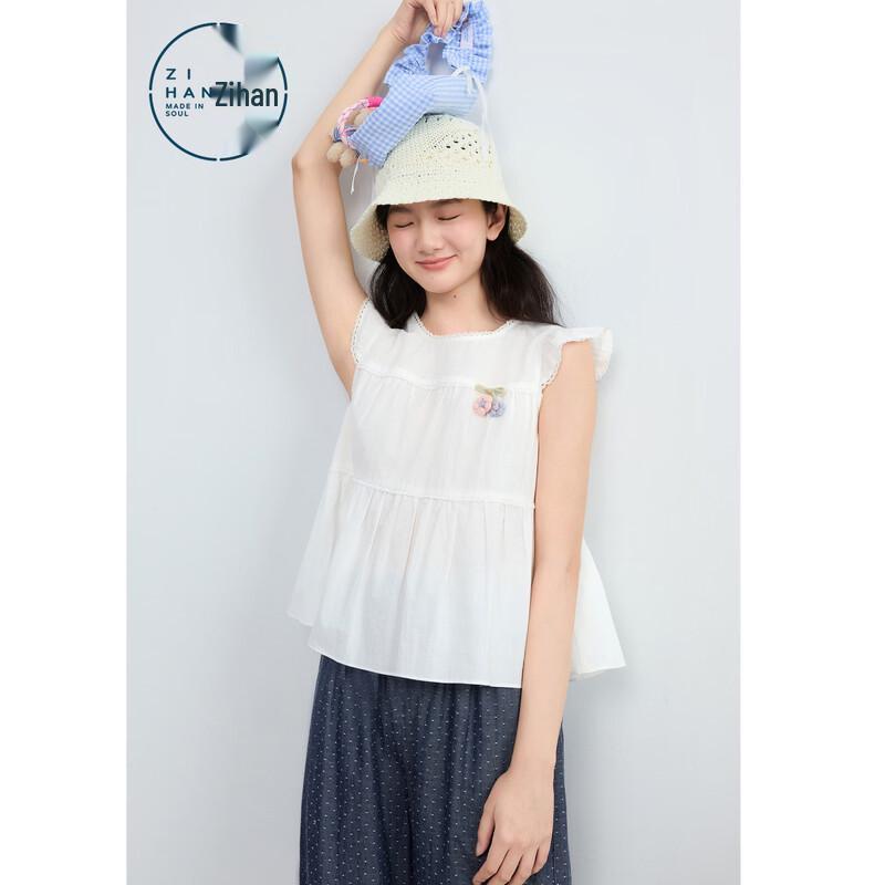 ZIHAN Women s Cotton Lace Trim Flutter Sleeve Doll Top L