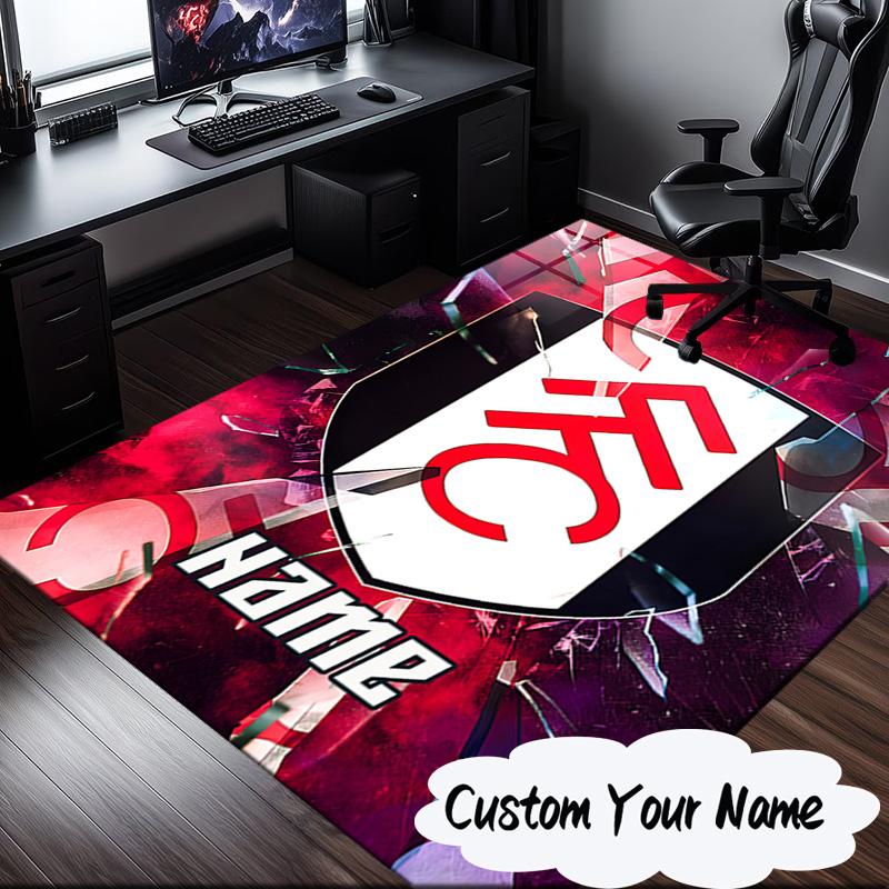 Custom Name Fulham FC Crest Rug for Living Room, Game Rooms, Office, Bedroom, Floor Mat Playful Design, fan gifts Christmas decor