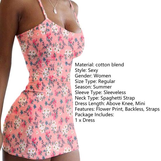 Vestito Corto Senza Maniche Traspirante Spalline Sottili Stampa Floreale Schiena Scoperta Vestito Estivo Abbigliamento per Appuntamento