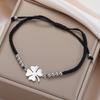 Lucky Clover Charm Bracelet Red Black Adjustable Handmade Rope String Beads Stainless Steel Jewelry Gifts for Women Couple