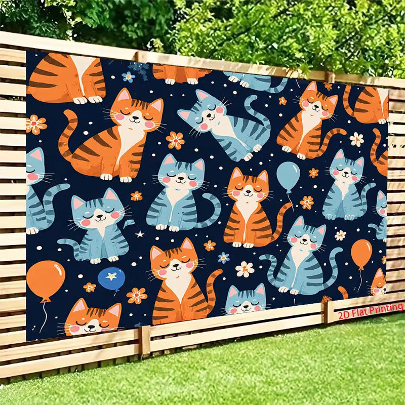 2D Cheerful Cat Tapestry, Cute Kittens for Kids Room Decor