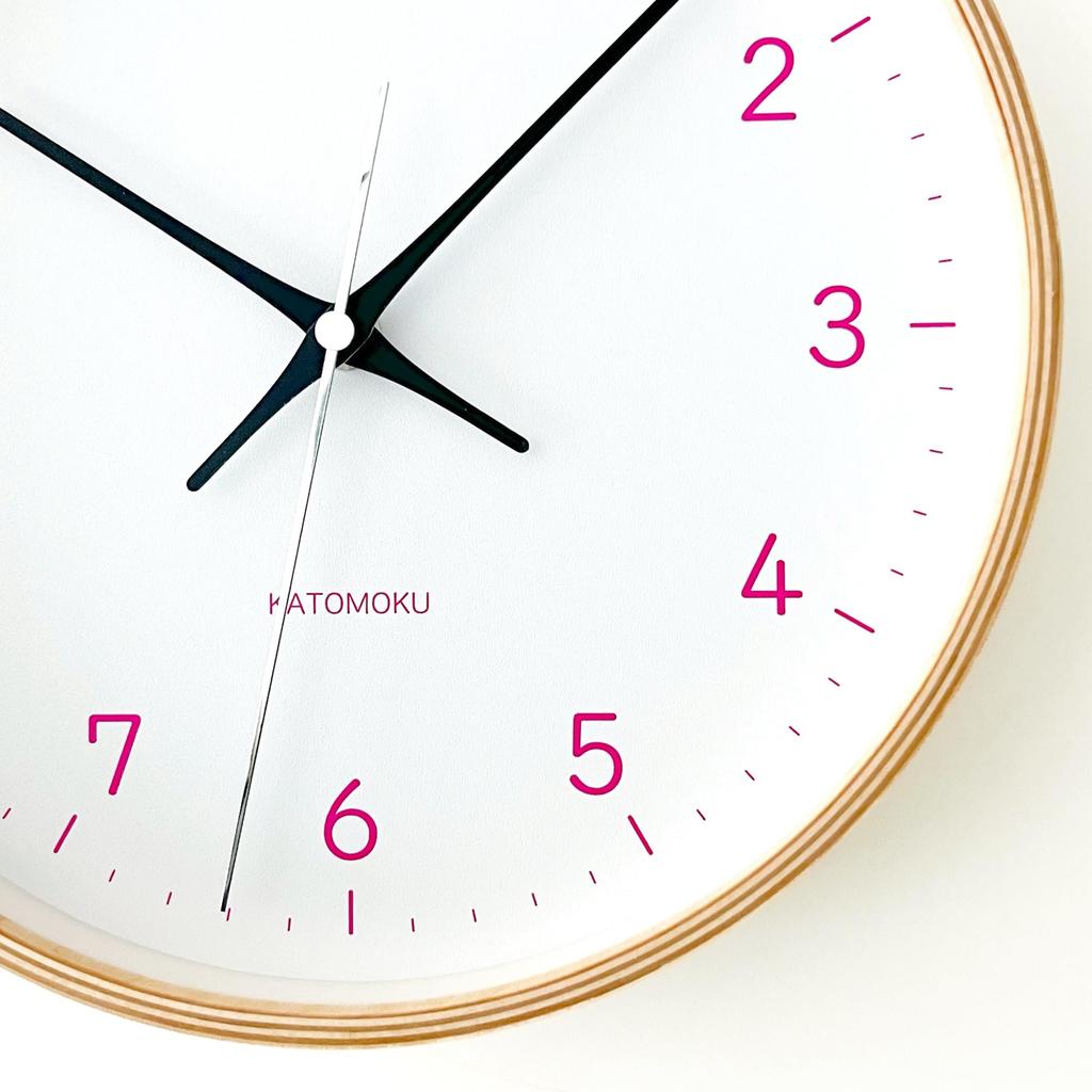KATOMOKU plywood clock, 22cm, pink, km-121LPRC, wall clock with continuous second hand, 25.2cm diameter (radio-controlled clock)