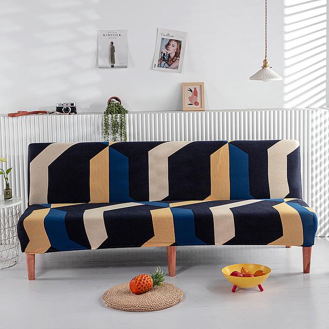Black Geometric Folding Sofa Bed Case Living Sofa Cases Elastic Spandex Stretchdouble Seat Case Slipcovers For Living Room Area Geometric Print