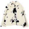 Winter cotton imitation fur coat for women, black and white cow pattern loose casual imitation mink plush coat for women