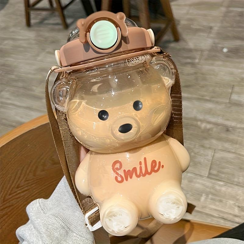 1pc 34Oz/1000Ml Cute Bear Handheld Water Cup, Large Capacity Plastic Water Bottle with Straw, for Milk, Tea, Etc