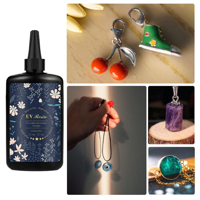 Resina Dura UV Cristallina Resina a Polimerizzazione Rapida Ultravioletta per Creazione di Gioielli Decorazione Artigianale, Colla Dura Trasparente