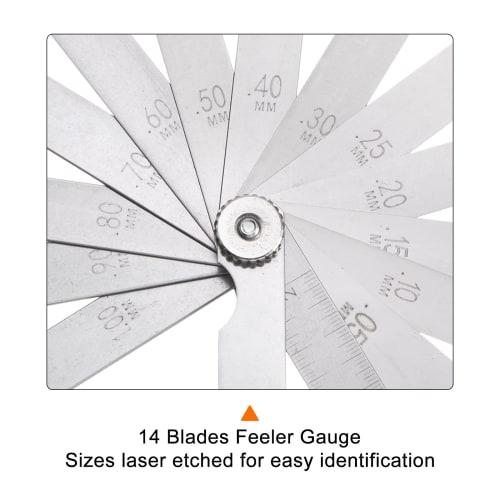 uxcell Metric Plug Gauge, 14 Blades, 65Mn Spring Alloy Steel Thickness Gauge Filler, 75mm Long, Gaps, Width, and Thickness Measurements 0.05-1mm