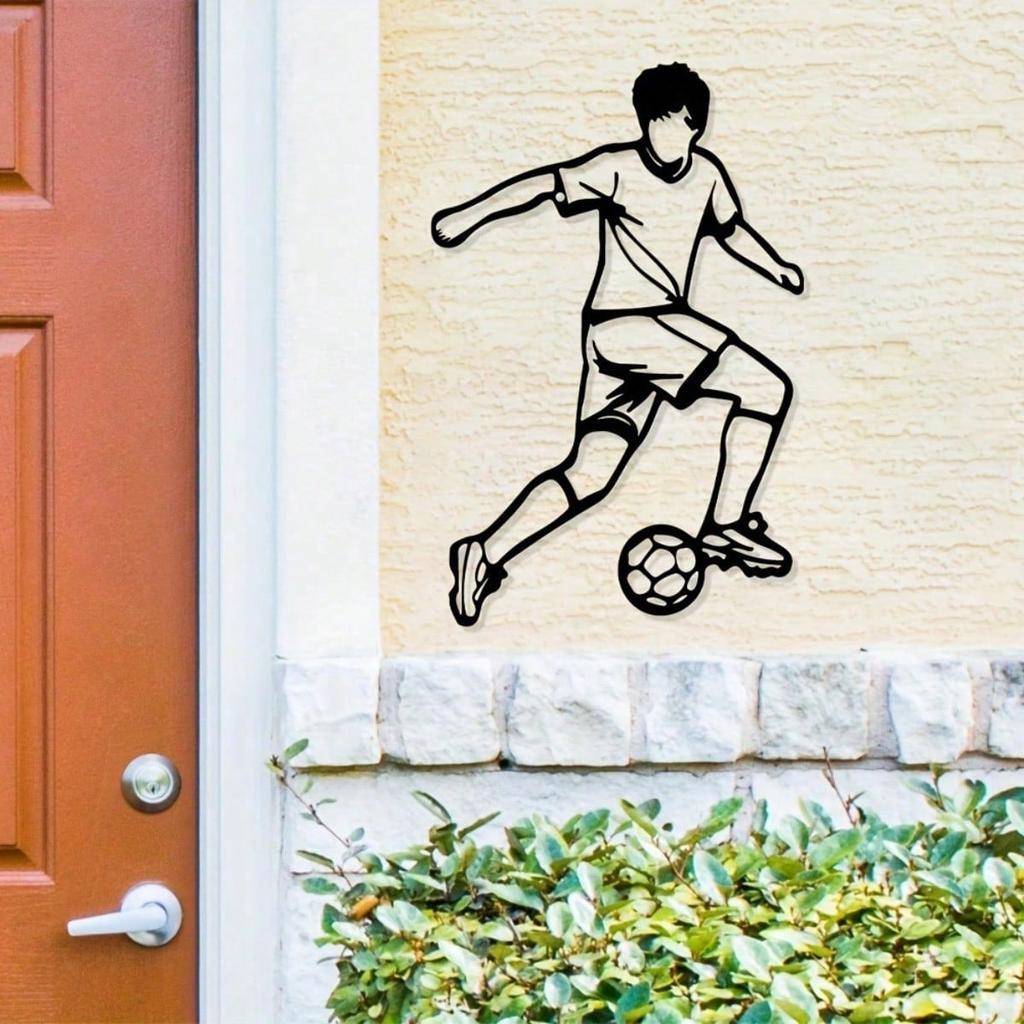 Soccer Boy Metal Wall Decor Sports Theme Indoor Outdoor Metal Art Gift