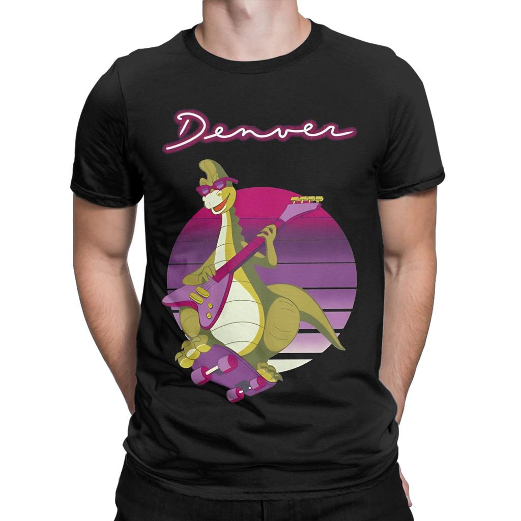 80s Retro Neon Dinosaur Skateboard Novelty 100% Cotton T-Shirt Denver The Last Dinosaur Tops Te